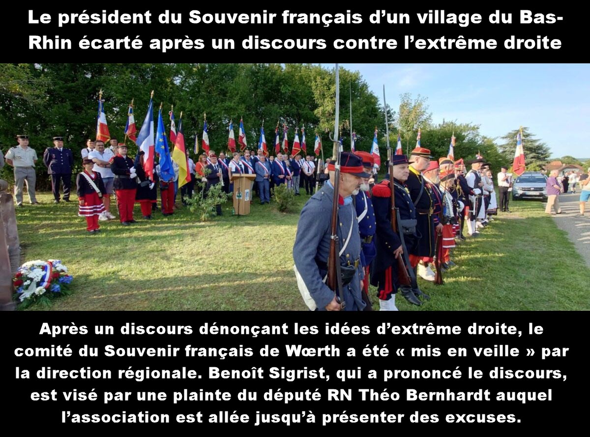 Bref, le président du Souvenir français en question n'a fait que  dénoncer le fascisme (ce qui est un peu le job de l'association). Et un  type du RN, qui pourtant assure ne pas être d'extrême-droite, le prend  pour une attaque personnelle.🤣
mediapart.fr/journal/politi…