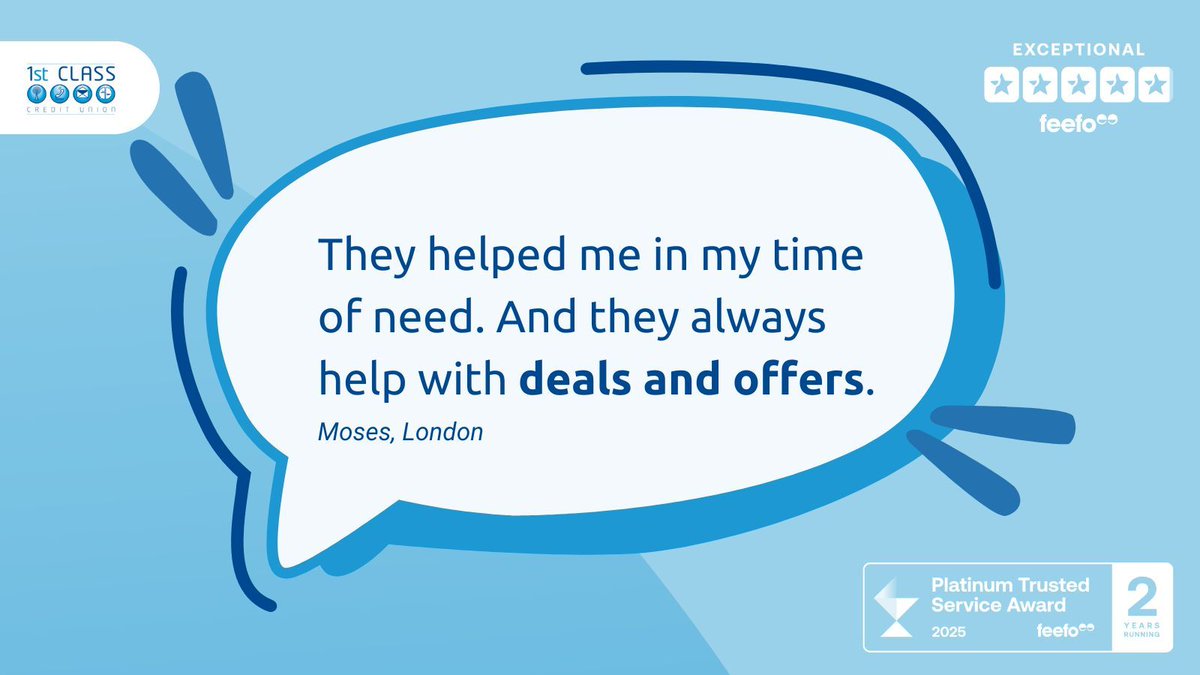 We’re here when it matters 💙

From financial support and building your savings to discounts on essentials through our 1st Class Discount Club.

#FeefoTrusted