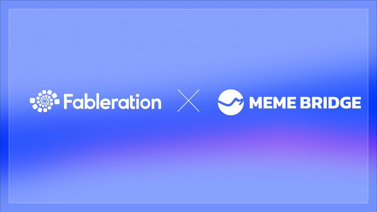 🤝Fableration × MemeBridge Partnership Announcement

🙌<a href="/Fableration/">Fableration</a> is partnering with <a href="/MemebridgeB/">MemeBridge</a> 
– MemeBridge is the cheapest omnichain swap platform for one click, low-fee cross-chain swaps. It supports 40+ public chains and top Layer2 networks like zkSync, Arbitrum,