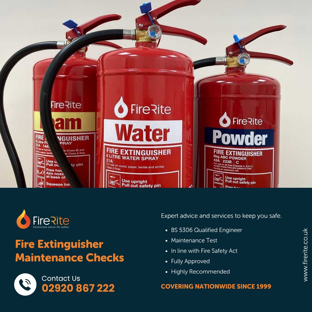 When was your last fire extinguisher check? 🔥

Annual inspections are a legal must. FireRite’s certified engineers ensure your extinguishers are ready when it counts.

📞 029 2086 7222
✉️ sales@firerite.co.uk

#FireSafety #StayCompliant #FireRite #WorkplaceSafety