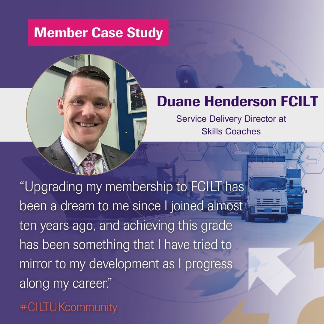 ciltuk's tweet image. 🚛 Duane Henderson, MSc, FCILT, Service Delivery Director at Skills Coaches, shares why he upgraded his CILT(UK) membership to FCILT.

📖 Read the full case study on our website: ciltuk.org.uk/News/Latest-Ne… 

#CILTUK #TransportLeadership #MemberSpotlight #CILTUKCommunity
