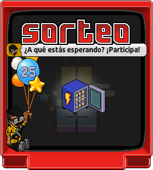 🎂¡SORTEO ESPECIAL DEL 25º ANIVERSARIO DE #HABBO!
¡Eh! ¿Todavía sin sumarte al aniversario de Habbo? 😎
Participa en el sorteo antes de arrepentirte.

🎁¡Participa! Y gana un 1 Mini Frigorífico JääBoost (solo hay 5 disponibles) en #Habbo. 
⭐️¡Es muy fácil! Solo tienes que: