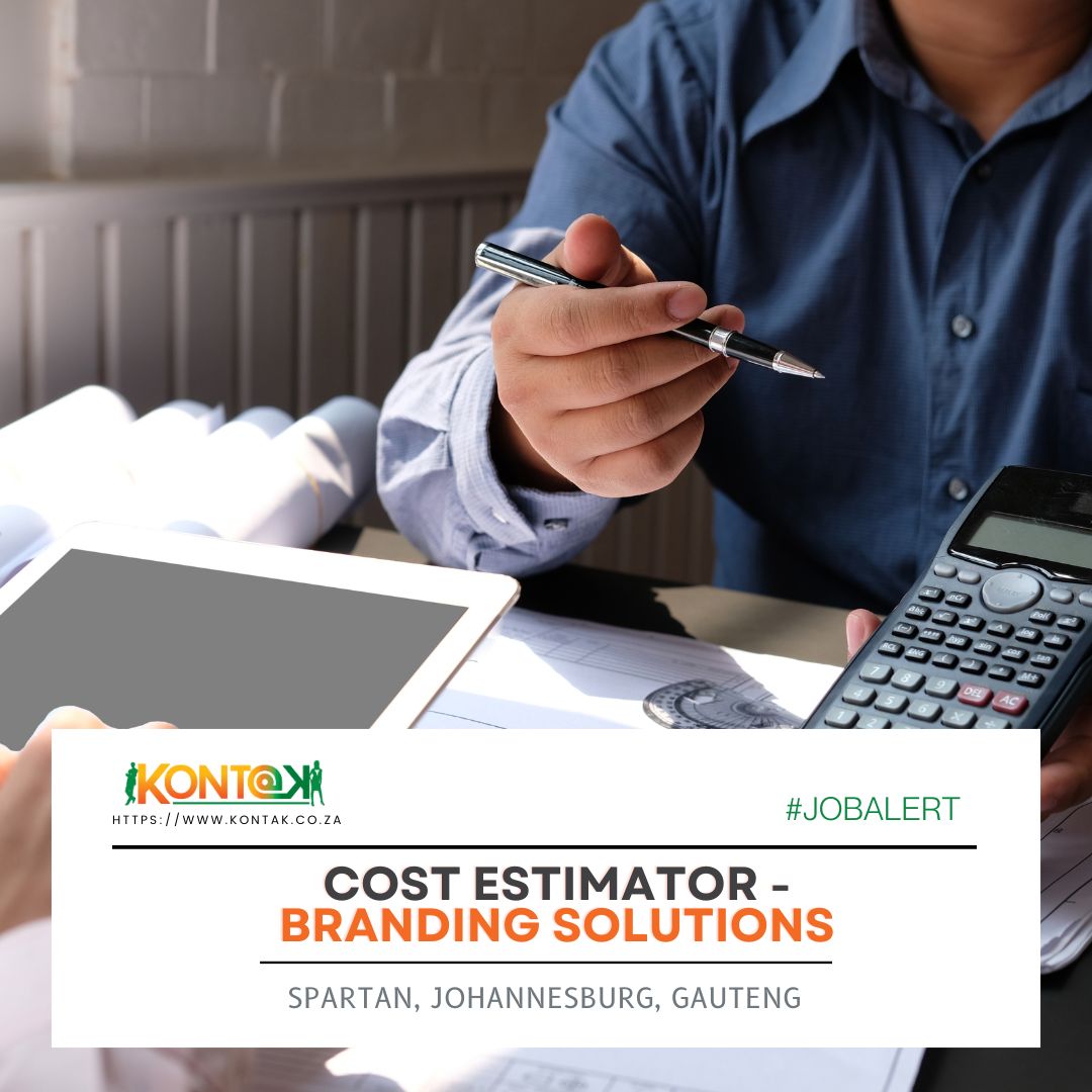kontak1's tweet image. Cost Estimator - Branding Solutions (JB5558) 
Spartan, JHB I R15-18k I In-Office

Valid driver&apos;s licence &amp;amp; own vehicle
3–5 yrs exp in Sales Admin #CostEstimator #Quoting #JoburgJobs

Apply: bit.ly/417uplu

📢Know someone? Retweet &amp;amp; Tag