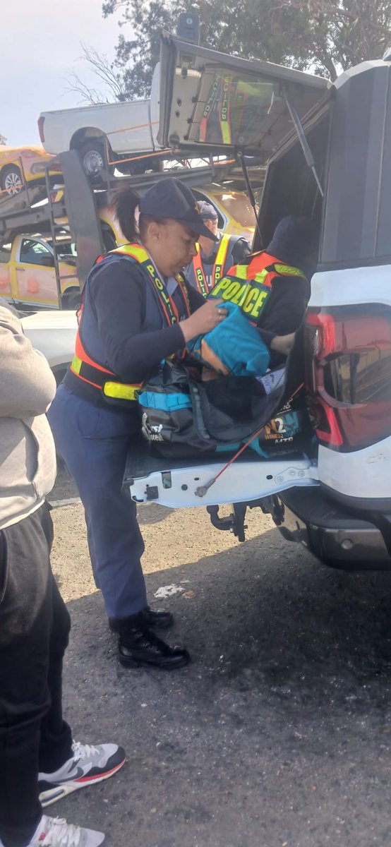 SAPoliceService's tweet photo. #sapsFS [WOMEN'S MONTH] As part of #OperationShanela II, members of #OperationBasadi took to the N1 earlier today where a high-visibility roadblock was conducted 10km outside Springfontein. The operation was led by Brigadier Street Sereetsi, District Commissioner of Xhariep, and Colonel Nyuliwe. The roadblock brought together Gariep District police stations and various provincial components, including POCC, #SAPS POP and #MountedUnit, HRM, Finance, Proactive Policing, VCIU, and Corporate Communication and Liaison.

The objective of the operation was to ensure the safety of road users while stamping the authority of the State by limiting the operational space for criminals. Women in blue conducted thorough inspections to ensure vehicles were roadworthy, and to detect criminal activities such as the presence of undocumented persons, illegal firearms, suspected stolen property, and drugs—thereby ensuring the safety and security of all South Africans.

Pamphlets on Gender-Based Violence (#GBV), #FightAgainstExtortion and related crimes were distributed to motorists as part of the awareness drive. The operation yielded notable results, including the issuing of various fines, the arrest of two suspects for illegal possession of a firearm and ammo, and the arrest of one undocumented person. #WomensMonth #PoliceVisibility #RoadSafety ME