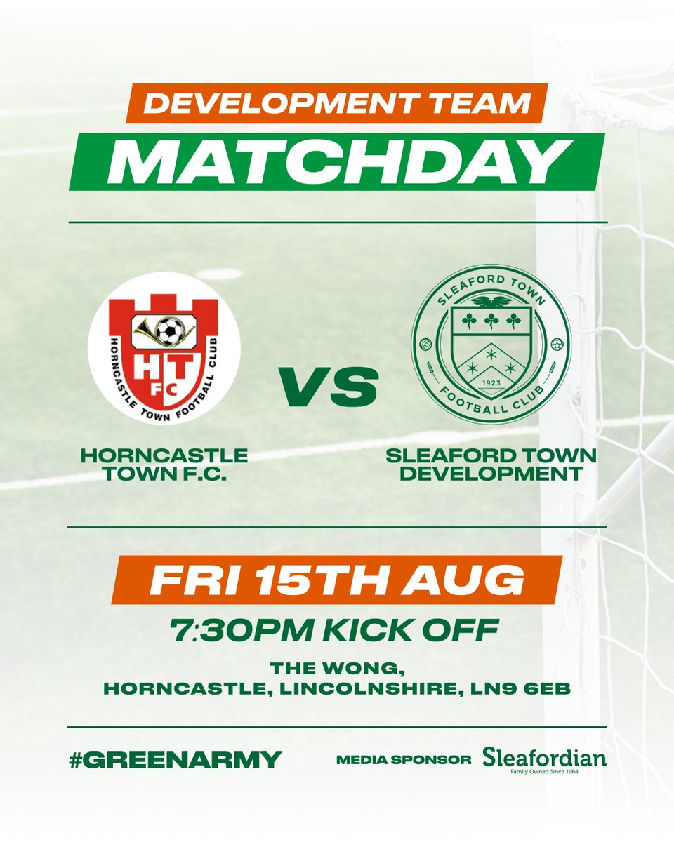 Our Development Team kick off their league campaign tonight as they travel to face Horncastle Town 💚⚽

📅 Fri 15th August
🕢 7:30 PM KO
📍 The Wong

Let’s get behind the lads as they start the season! 👊💚

#GreenArmy
