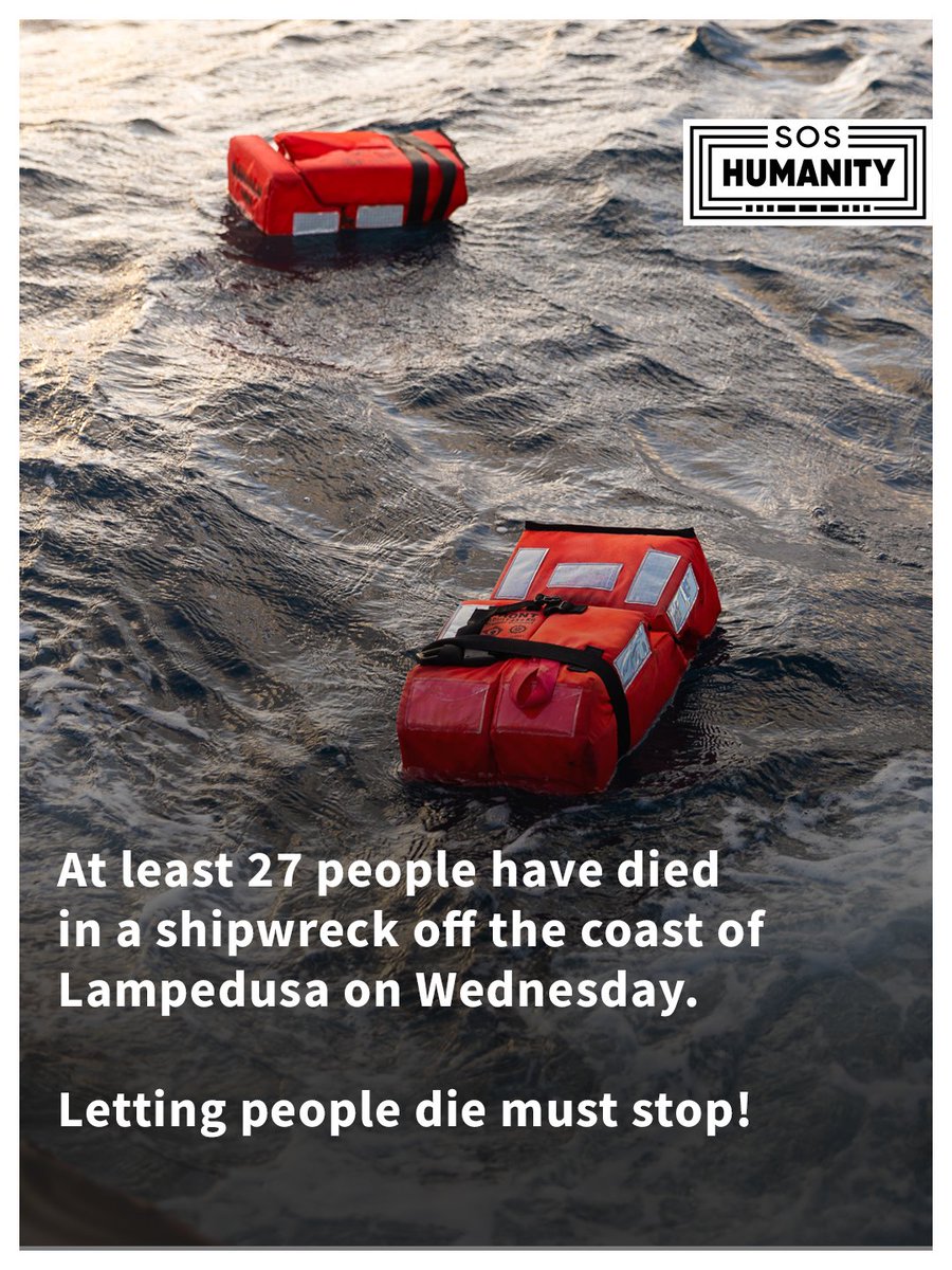 In a shipwreck of two boats off the coast of Lampedusa, at least 27 people lost their lives on Wednesday, three of them minors and one newborn. An unknown number of people are still missing. This shipwreck is the deadliest of 2025 so far. 1/3