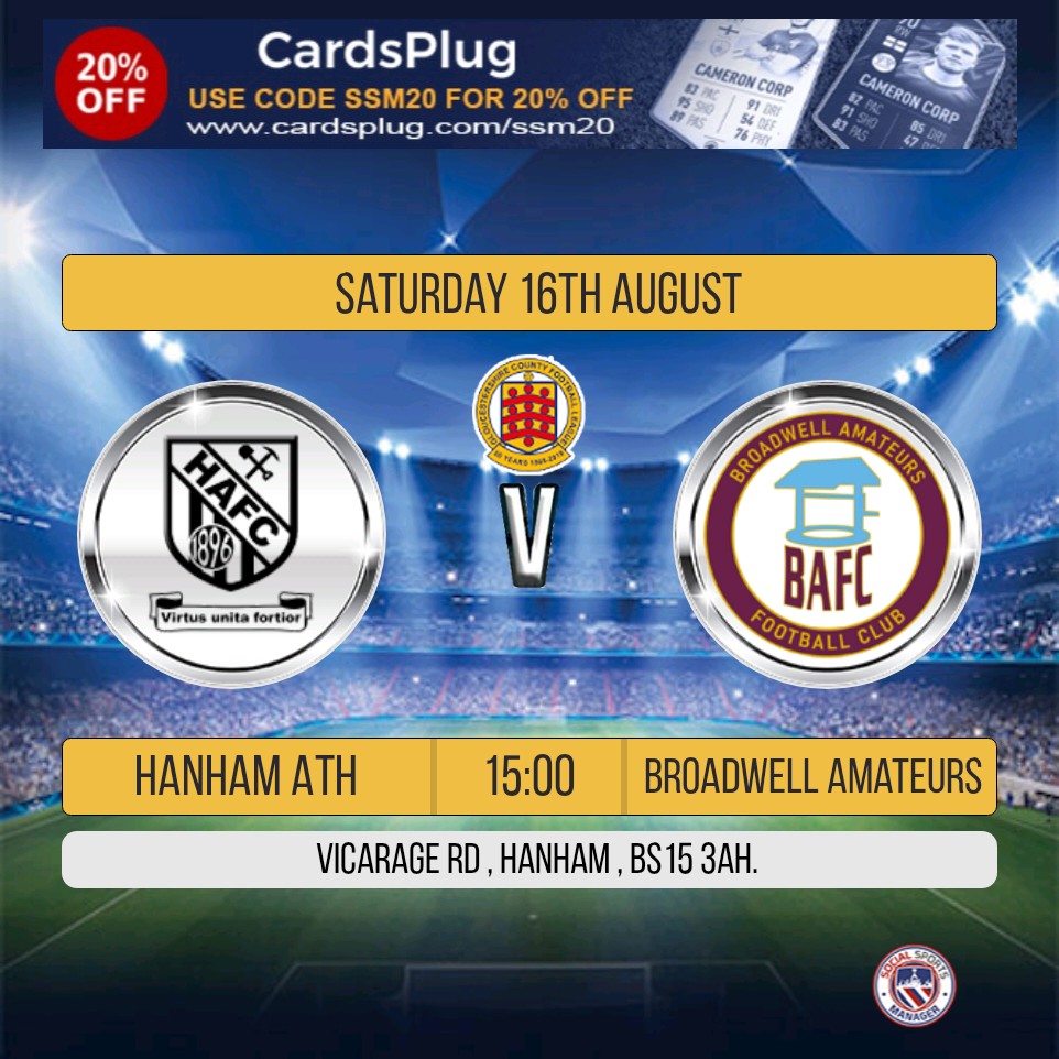 This Saturday our 1st Team are in action and make a trip to Bristol to take on <a href="/Hanham_Athletic/">Hanham Athletic ⛏️</a>.

Kick Off 3.00pm
<a href="/GlosCounty/">Glos County League</a>