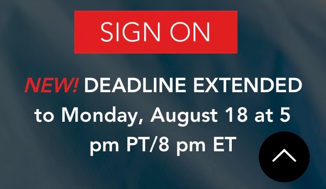 <a href="/kadamssl/">Kathryn</a> Deadline extended to Monday Aug 18 5pm PT / 8pm ET