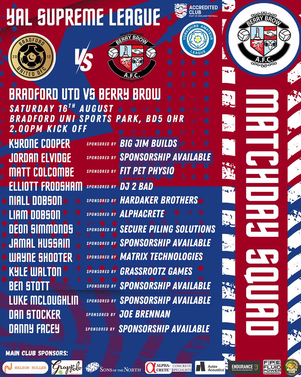 Berry Brow AFC (@berrybrowafc) on Twitter photo Season Opener:
Tomorrow is the start of the <a href="/OfficialYAL/">Yorkshire Amateur Association Football League</a> season as we begin on the road, taking on <a href="/Bfdutdphoenix/">Phoenix Juniors/Bradford United</a> After winning the premier division last season, the lads go into the Supreme league and test themselves against the best. Go well boys! #UTB Season Opener:
Tomorrow is the start of the <a href="/OfficialYAL/">Yorkshire Amateur Association Football League</a> season as we begin on the road, taking on <a href="/Bfdutdphoenix/">Phoenix Juniors/Bradford United</a> After winning the premier division last season, the lads go into the Supreme league and test themselves against the best. Go well boys! #UTB