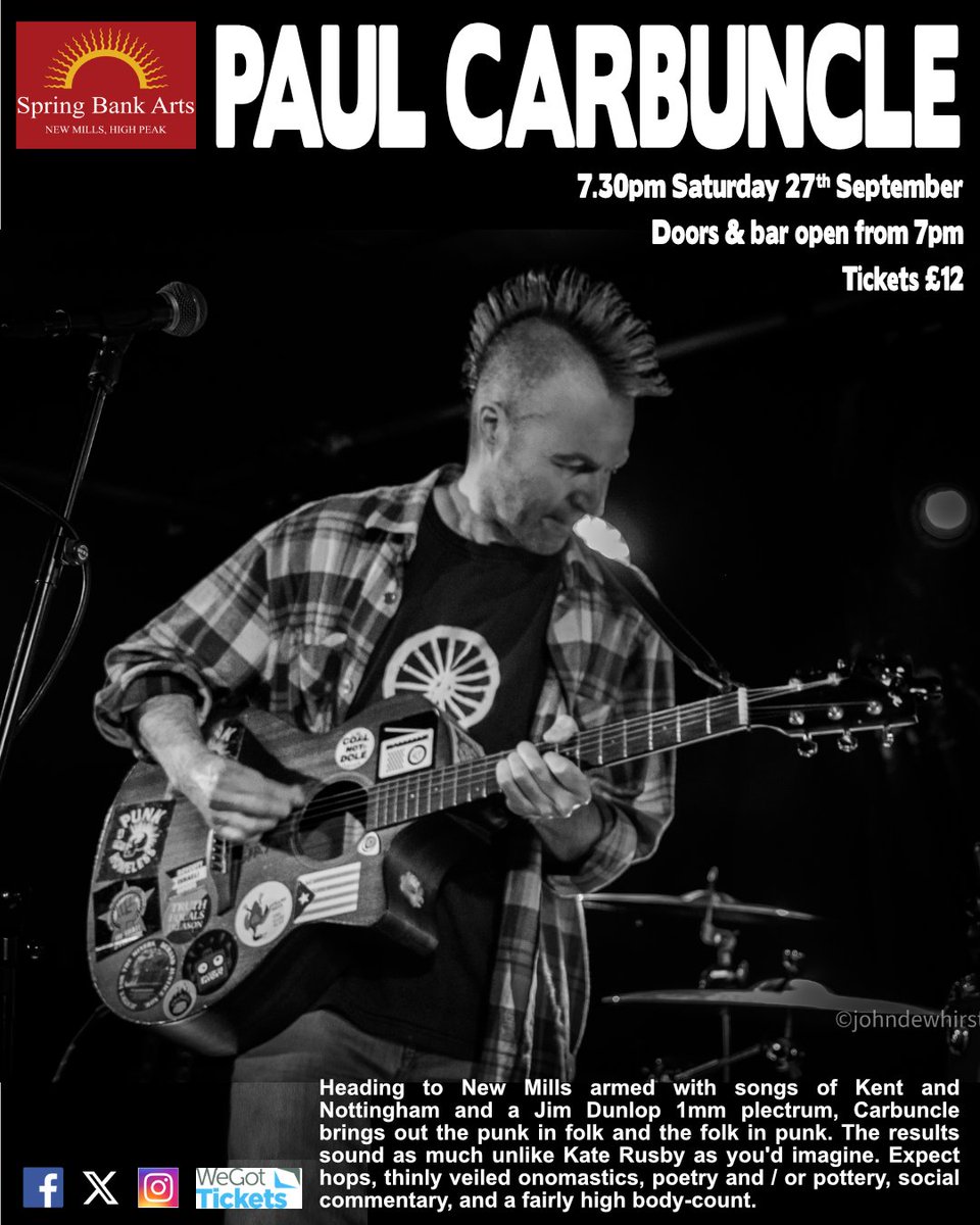 Heading to New Mills armed with songs of Kent (via Nottingham), songs of Nottingham (via Kent) &amp; a Jim Dunlop 1mm plectrum. Paul brings out the punk in folk and the folk in punk. wegottickets.com/event/660756
#newmills #visitnewmills #highpeak #derbyshire #events #livemusic #folkmusic