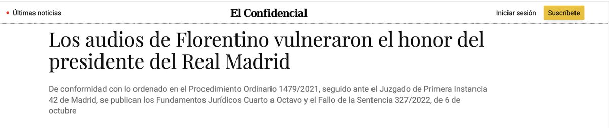 Audios obtenidos de forma ilegal, millones de visitas para lucrarse y nunca con el objetivo de informar, sino de atacar su imagen.

Hoy, el Juez da la razón al presidente del RM y condena a El Confidencial por vulnerar su honor.

Florentino, por cierto, pidió 1€ en la demanda.😉