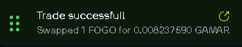 Day 19 of 30
GFOGO <a href="/FogoChain/">Fogo</a> 
Today I decided to grab some $GAMAR (GAMARJOBA).

I’m insanely bullish on this token, so I’d recommend getting some too.

x1000 is coming