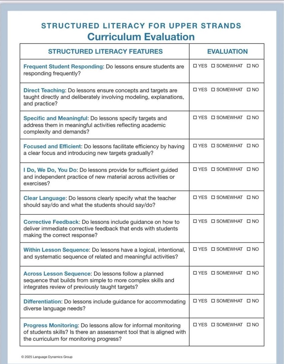 Literacy instruction that is:
✨Systematic
✨Cumulative
✨Explicit
✨Diagnostic 
Happens in the 'how' and 'when' of instructional design. Not the text count.

I have some things to say about my HQIM re: this checklist. 😬

(H/t to <a href="/FaithBorkowsky/">High Five Literacy</a> and <a href="/BoksnerJudy/">Judy Boksner</a> for sharing this