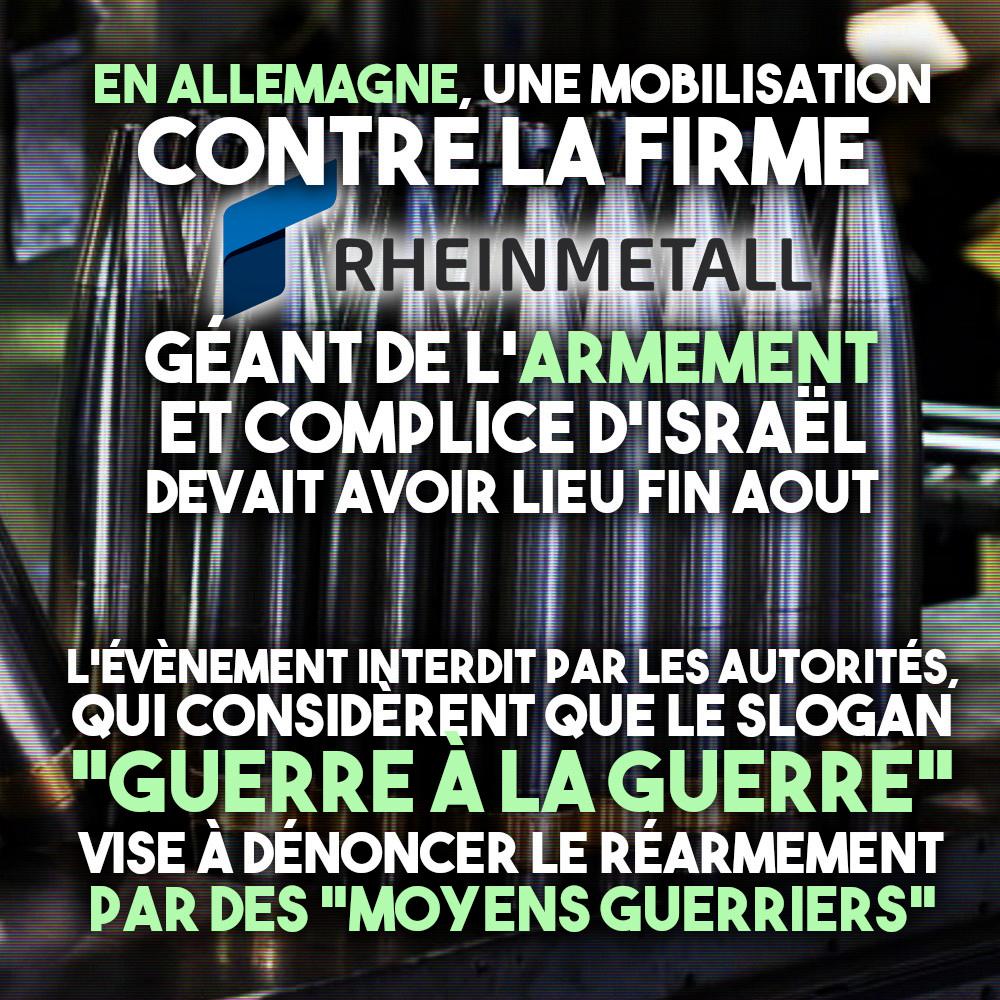 Inversion du réel : les autorités allemandes veulent empêcher un  rendez-vous contre une entreprise d’armement car le mot d’ordre « guerre  à la guerre » est considéré comme violent.
contre-attaque.net/2025/08/14/all…
