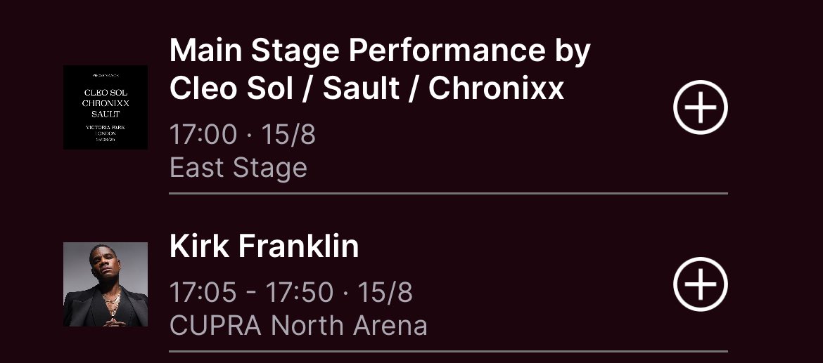 Cleo Sol has moved up an hour and is now clashing with Kirk Franklin….why have they done this