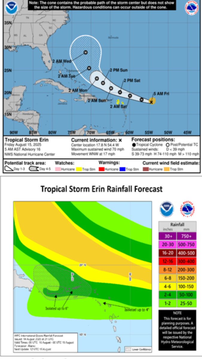 BOLETÍN DE ADVERTENCIA NO. 12
TORMENTA TROPICAL ERIN...