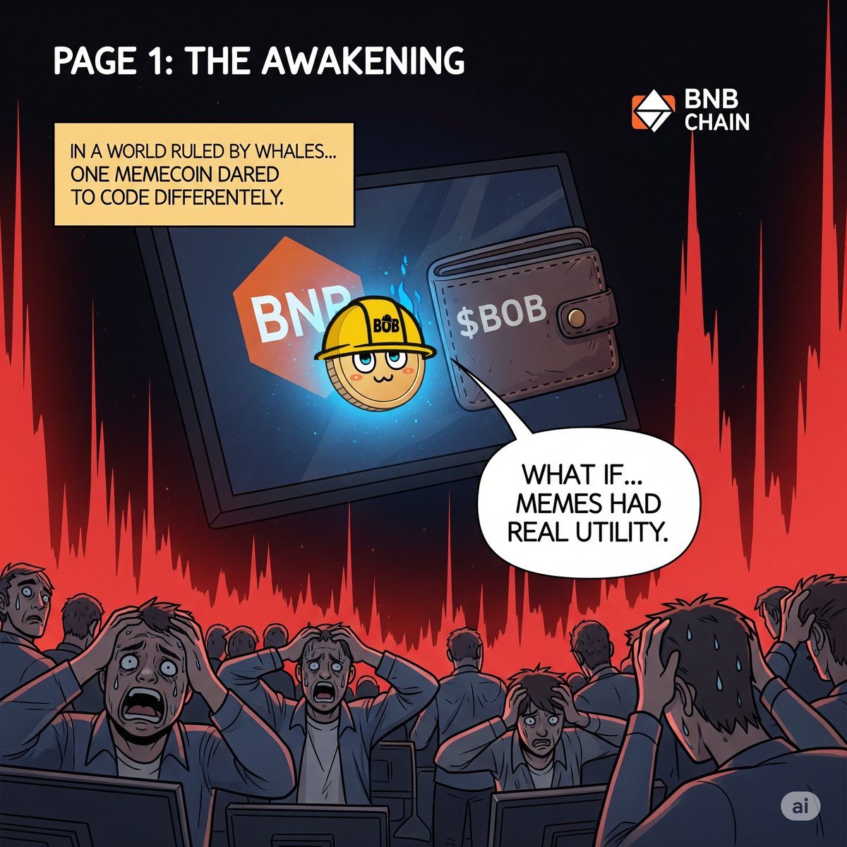 Noufel1460908's tweet photo. 🚀 "One Memecoin Can Change Everything" – Comic Script
📜 Page 1: The Awakening
SceneScene: A dark crypto market, charts crashing, traders panicking. A single $BOB token glows in a forgotten wallet.
#Memecoins #HODL
#MemeEvolution #CZ #BNBChain 👷♂️#crypto https://t.co/O9kYNp7TmL