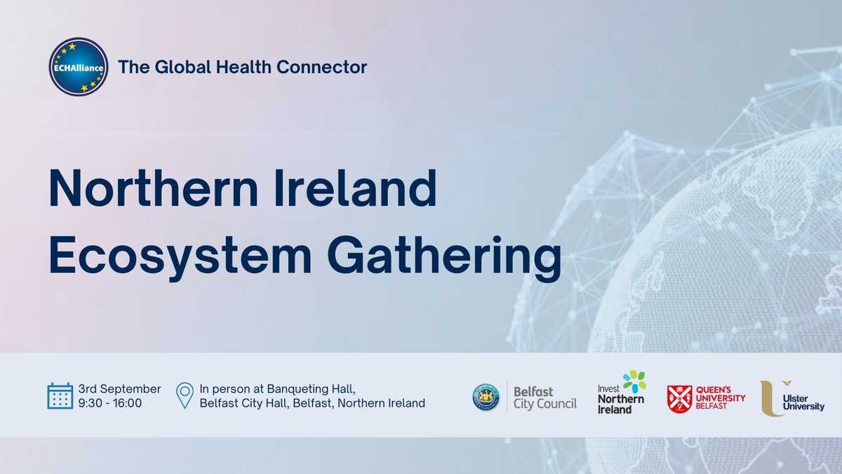 ECHAlliance's tweet photo. ๐
3 Sept | Belfast City Hall
Join the #GlobalHealthConnector & @belfastcc for the NI Ecosystem Gathering. Explore digital health in NI, global funding & collaboration, plus insights from @QUBelfast, @UlsterUni, HIRANI & more.
Free reg โก๏ธ https://t.co/xFnBOS51ia https://t.co/G7yWPpQc4b