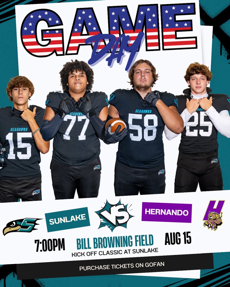 🚨GAME DAY🚨
🆚 Hernando
🕖7:00pm
📍Sunlake High School

Wake up it’s Game Day!!! Let’s Go!!!! Come out and support your Seahawks tonight at home in the Kick-Off Classic. #ProtectTheNest #ALLIN