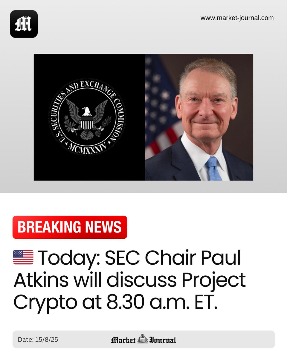 🇺🇸 TODAY: SEC Chair Paul Atkins will discuss Project Crypto at 8.30 a.m.  ET. #SEC #PaulAtkins #Crypto #US #Bullish