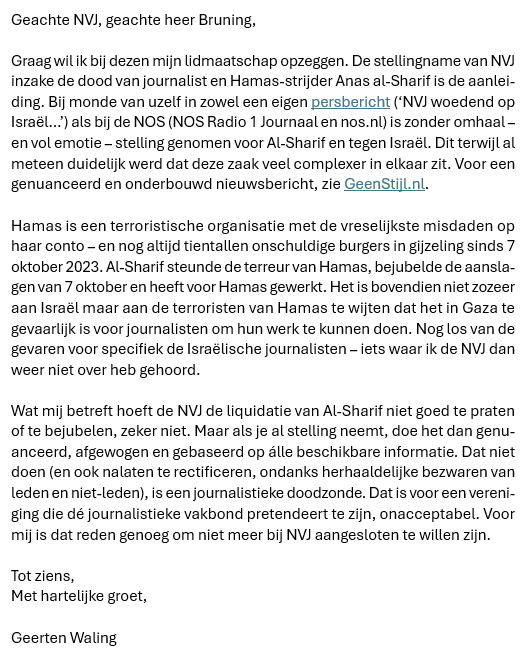 Geerten Waling (@geertenwaling) on Twitter photo Zojuist heb ik dit mailtje gestuurd naar de <a href="/nvj/">Nederlandse Vereniging van Journalisten</a> en hun algemeen secretaris <a href="/thomasbruning/">thomas bruning</a>. Zojuist heb ik dit mailtje gestuurd naar de <a href="/nvj/">Nederlandse Vereniging van Journalisten</a> en hun algemeen secretaris <a href="/thomasbruning/">thomas bruning</a>.