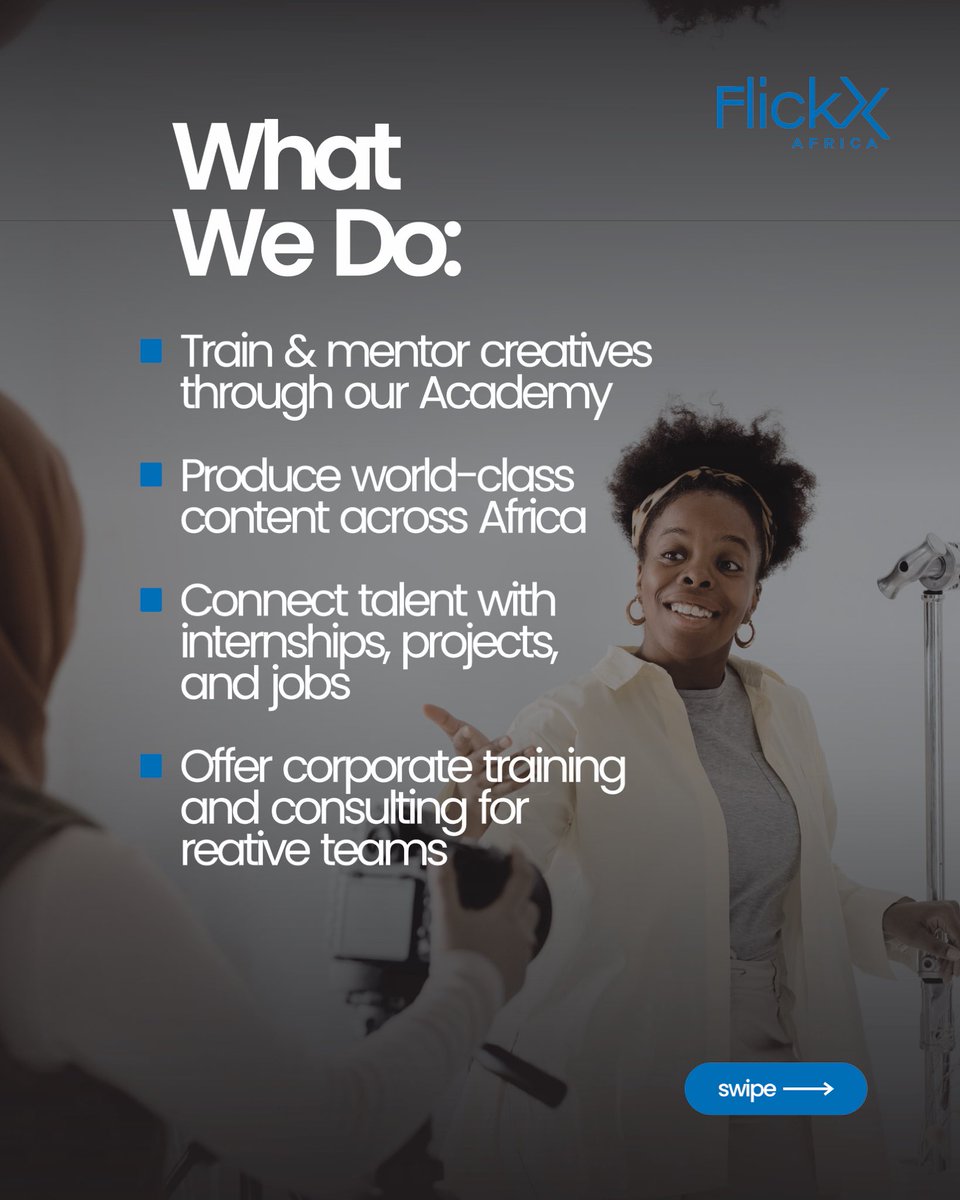 FlickXAfrica's tweet image. We are Flick-X Africa: training, connecting and showcasing Africa’s brightest creative talents is what we do. 

#FlickXAfrica #Africancreatives #storytelling
