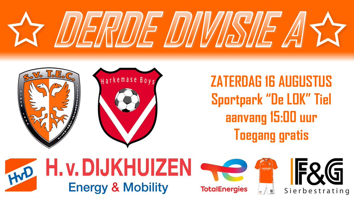 sv_TEC's tweet image. TEC opent morgen het seizoen 2025-2026 met een thuiswedstrijd tegen @HarkemaseBoys Wegens renovatie ven het hoofdveld zal de wedstrijd worden gespeeld op het kunstgrasveld waar geen tribune aanwezig is
Vanwege de overlast is de toegang gratis!
#techar