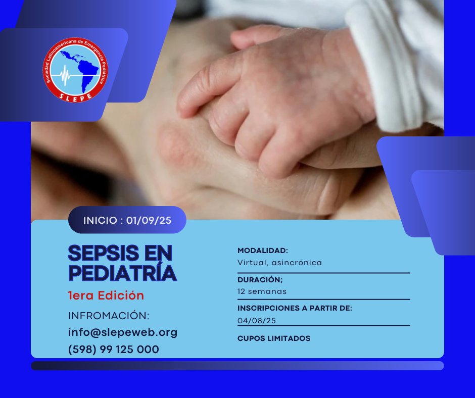 slepe (@slepelatam) on Twitter photo 📌Primera edición del curso SEPSIS en Pediatría Actualización 2025.
Modalidad: virtual
Duración: 12 semanas
Inscripciones abiertas en nuestra página web slepeweb.org
Información:
info@slepeweb.org
(598) 99 125 000 📌Primera edición del curso SEPSIS en Pediatría Actualización 2025.
Modalidad: virtual
Duración: 12 semanas
Inscripciones abiertas en nuestra página web slepeweb.org
Información:
info@slepeweb.org
(598) 99 125 000