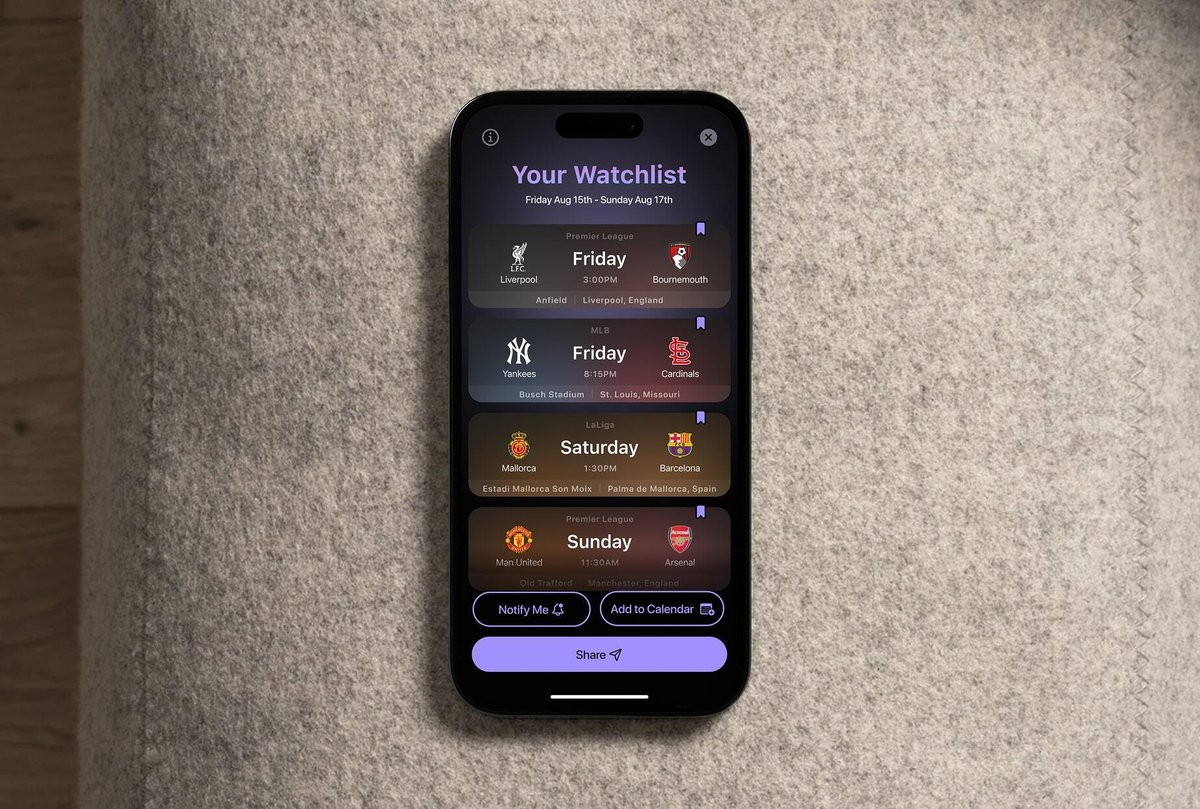 Introducing Watchlist, a new product from <a href="/ACMomento/">AC Momento</a> for the games you watch on TV. 📺

Debuting with support for MLB and global football (soccer), the Watchlist update is available now in the App Store.

Why did we build Watchlist, and how does it work? 🧵