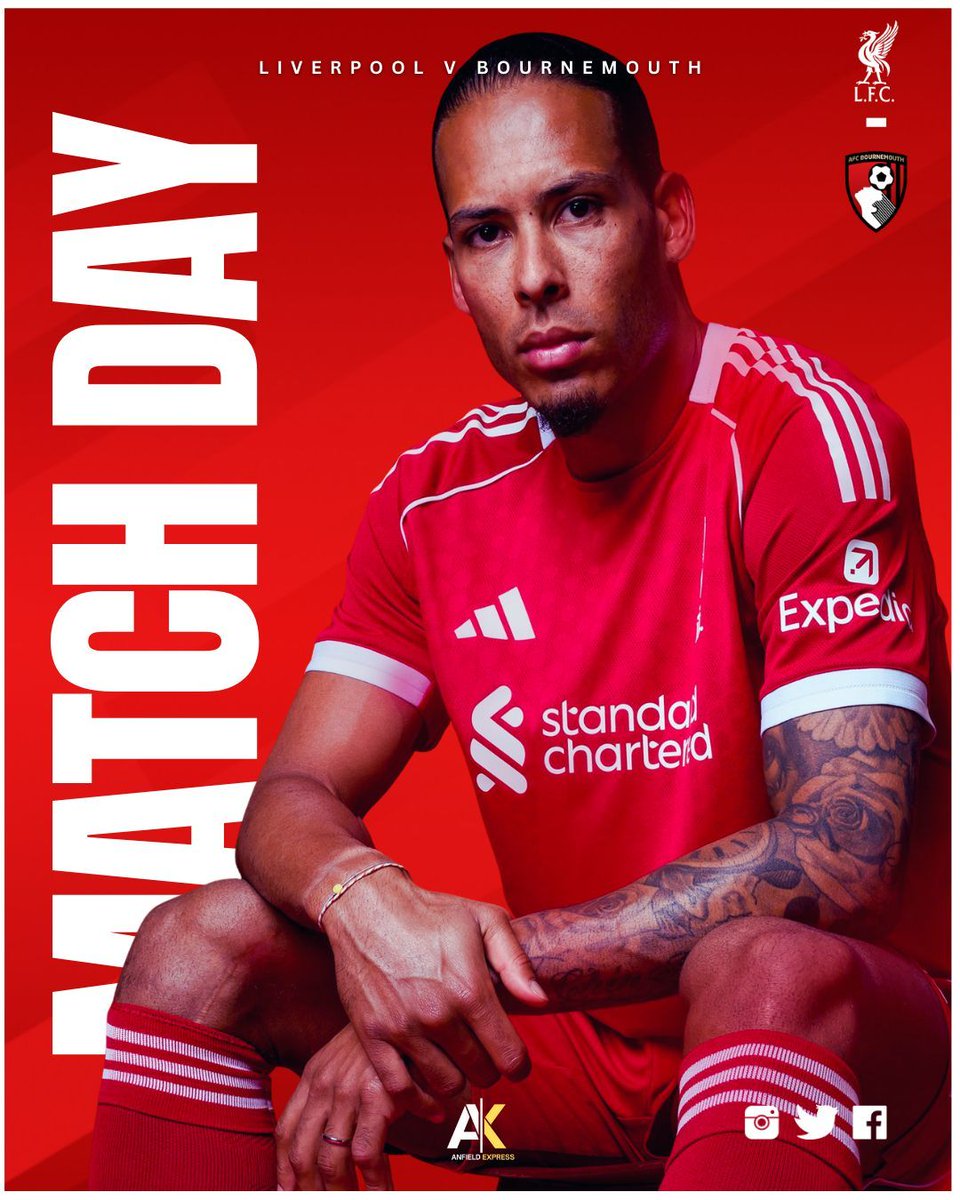 🚨 MATCHDAY! 🚨
🔴 Liverpool 🆚 Bournemouth 🔵
🏟️ Anfield
⏰ Kickoff: 8:00pm