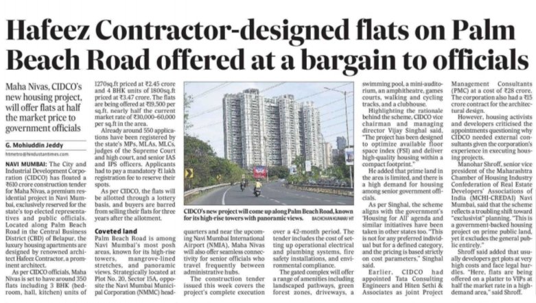 Hindustan Times: My Mumbai (@ht_mumbai) on Twitter photo Rs 610 crore Maha Nivas on Palm Beach road exclusively for the state's top elected representatives and public officials.
Flats offered at ₹19,500 per sq.ft, nearly half the current market rate of ₹30,000–60,000 per sq.ft in the area, reports <a href="/gmjeddy/">G Mohiuddin Jeddy</a>
hindustantimes.com/cities/mumbai-… Rs 610 crore Maha Nivas on Palm Beach road exclusively for the state's top elected representatives and public officials.
Flats offered at ₹19,500 per sq.ft, nearly half the current market rate of ₹30,000–60,000 per sq.ft in the area, reports <a href="/gmjeddy/">G Mohiuddin Jeddy</a>
hindustantimes.com/cities/mumbai-…