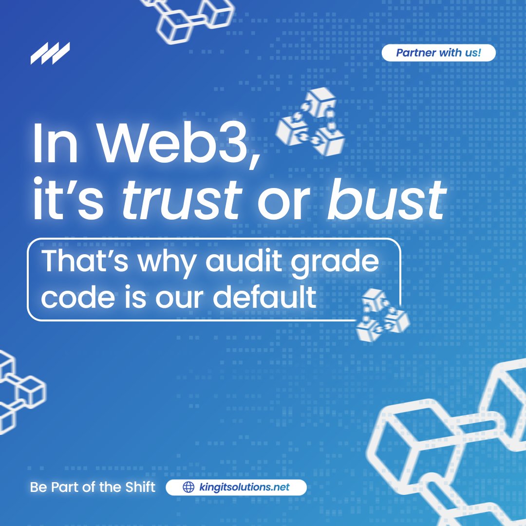 In Web3, it’s trust or bust.
That’s why at KingIT, audit-grade code is our default, not an afterthought.

🔐 Built for transparency.
🚀 Ready for scale.

👉 kingitsolutions.net

#Web3 #SmartContracts #AuditReady #Blockchain #KingITSolutions #CodeQuality #Transparency