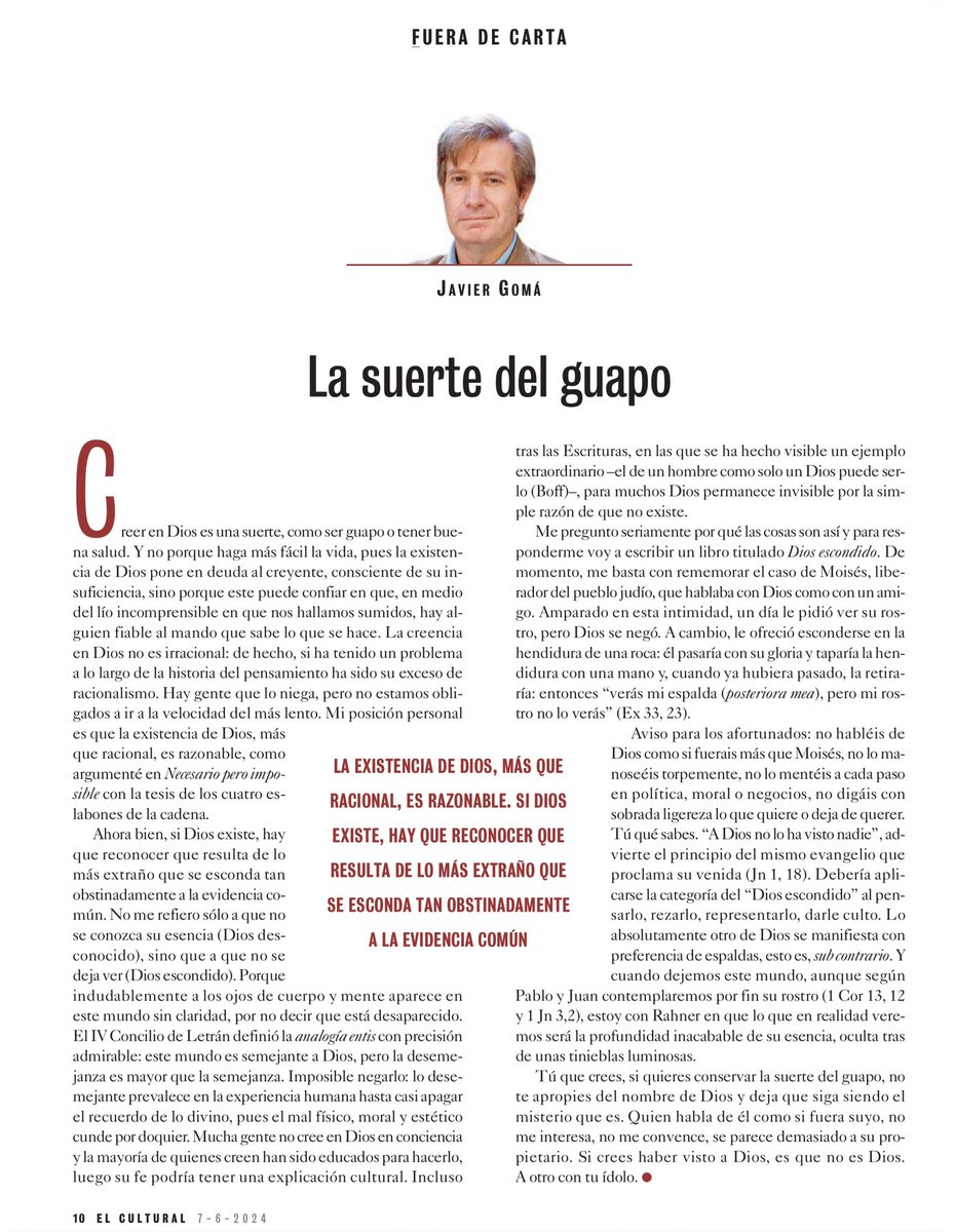 Sobre la creencia en Dios. 
(En “Fuera de carta”, noviembre de 2025, <a href="/G_Gutenberg/">Galaxia Gutenberg</a>)