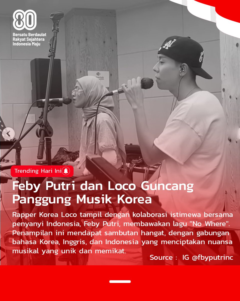 Kalau Loco &amp; Feby Putri nyanyi bareng,
hasilnya pasti magis! ✨

Di acara L1VE WIRE, mereka bawain No Where dengan
campuran lirik Korea, Inggris, dan Indonesia—bikin
suasananya beda banget.

Kamu tim #LirikBaper atau #LirikBikinSemangat pas
nonton penampilan ini? 😍😍