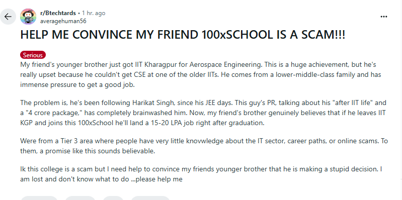 shantanugoel's tweet photo. Are people really giving up IIT tag and the opportunity of a top network, for a 4 year bootcamp run by noobs? https://t.co/m8eu82CgRl