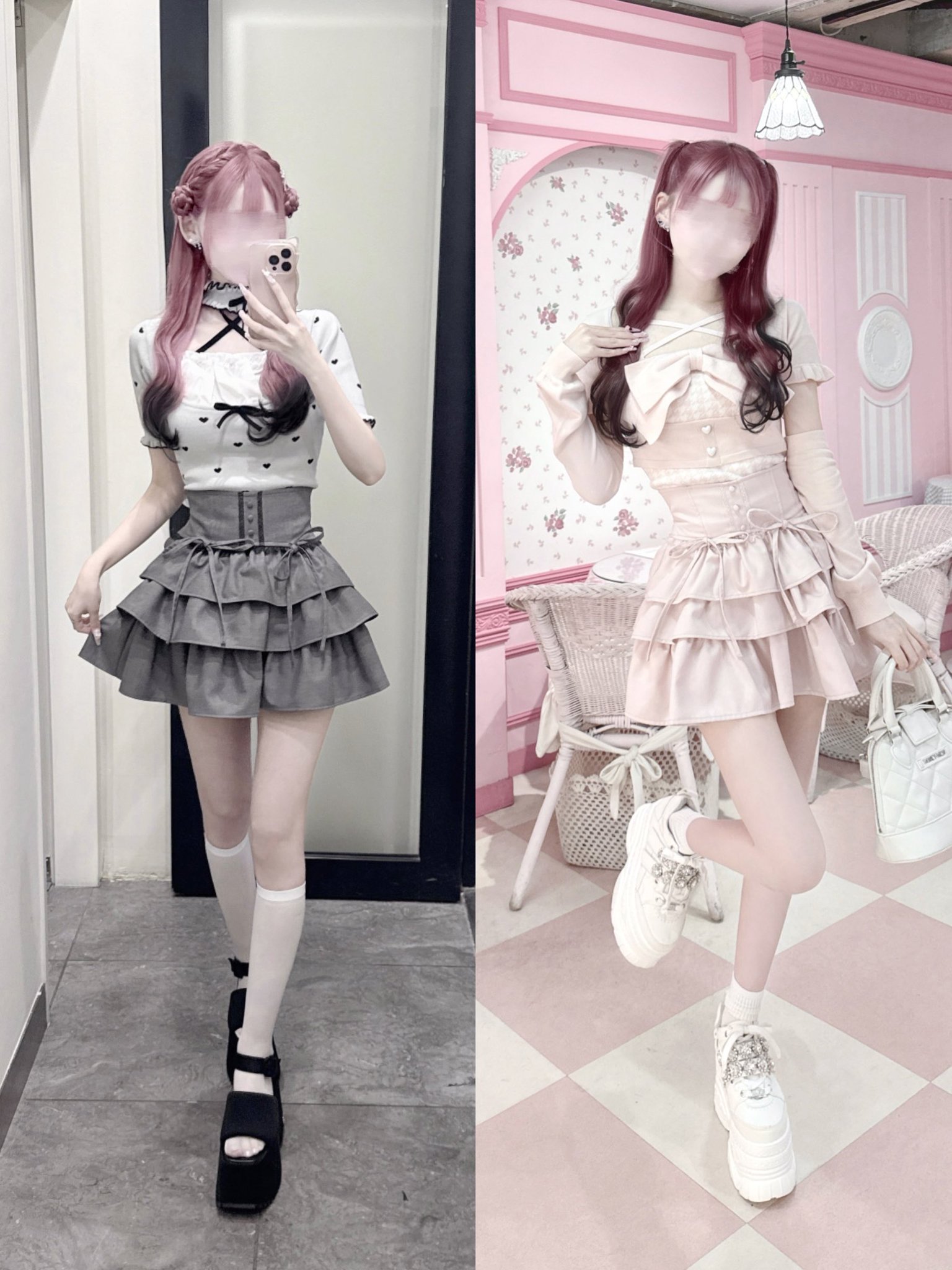HONEY MEW ハニーミュウハートベルトフリルスカート 🎀𝐻𝑂𝑁𝐸𝑌𝑀𝐸𝑊 𝐺𝑖𝑛𝑔ℎ𝑎𝑚 𝐶𝑜𝑜𝑟𝑑𝑖𝑛𝑎𝑡𝑒