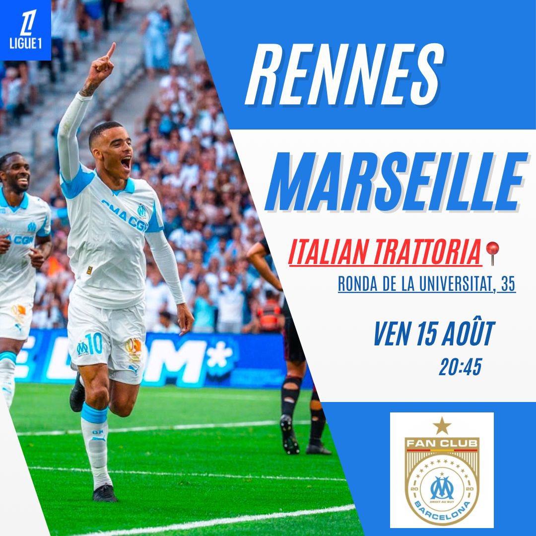 OM_Barcelone's tweet photo. 🔵⚪️ Jour de match à Barcelone 🇪🇸

Ce soir, on transforme la Italian Trattoria en petit Vélodrome 🔥

📍 Écran géant, pizzas &amp; pâtes, ambiance marseillaise garantie

Vacanciers, touristes, expats… venez chanter pour l’OM 💙🤍

#TeamOM #RENNESOM #OMBarcelone https://t.co/t4Eb3JQj7R