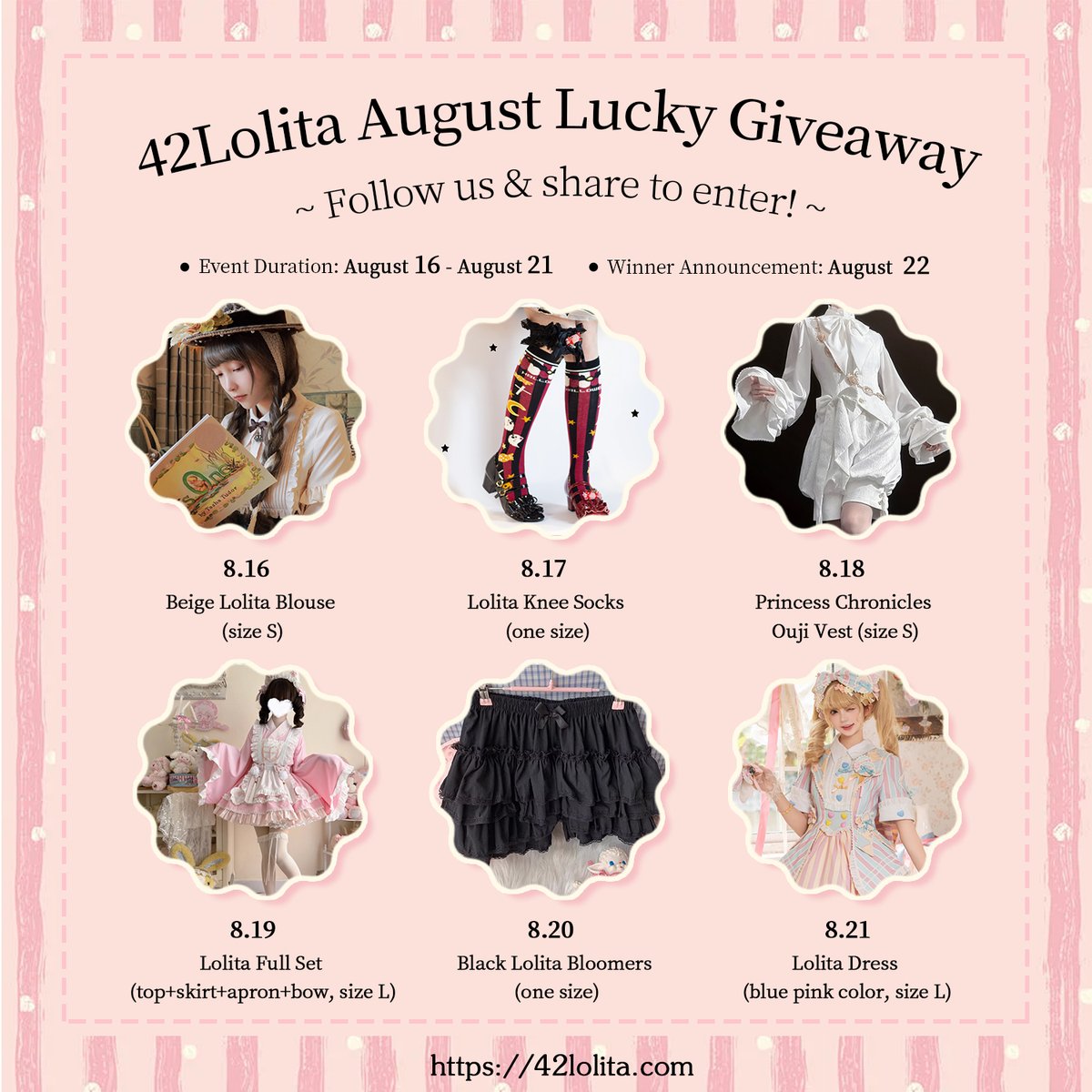 42Lolita Giveaway Time! Follow us &amp; share this post to enter! Winners announced on August 22nd 🎉

💬 Tip: Comment below and tag a friend who would love this gift 🎀 — it might increase your chances!

#GiveawayTime #FreebieAlert #LolitaCommunity #EGL #SweetLolita #LolitaFashion