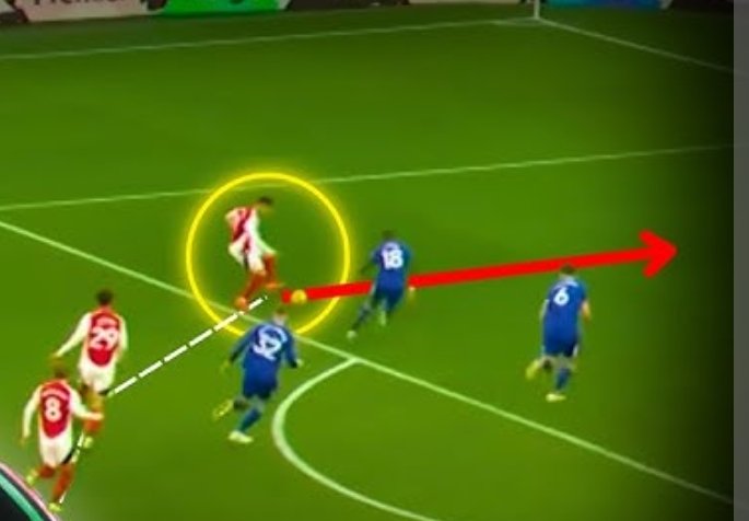 Every fan, coach and fullback knows what Martinelli is going to do here - push the ball 5 yards ahead and have his shot blocked. 

There's no variation to his game. If he did the same action but fainted to shoot 50% of the time it would open up so many more avenues/ options