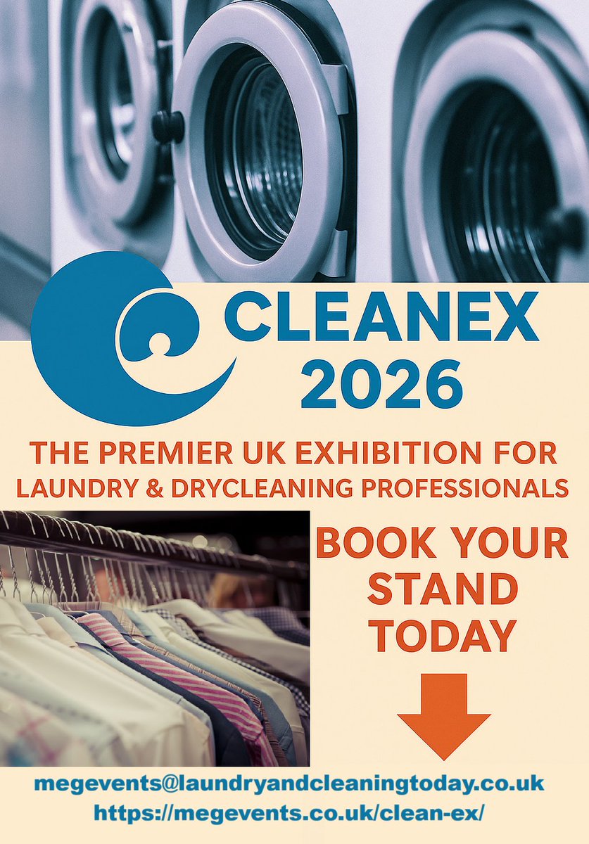 #CleanEx2026 🌀
Have you booked your space for CleanEx 2026? 
Contact Mark – megevents@laundryandcleaningtoday.co.uk for more information.