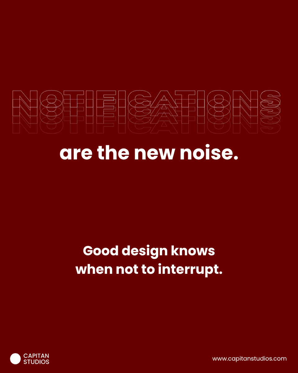 CapitanStudios's tweet photo. Focus is rare. Noise is default.
Good design chooses when to speak—and when to stay silent.
In the age of endless alerts, what if your brand simply listened?

#CapitanStudios #DesignWithIntent #CalmUX #DigitalWellbeing #FocusIsLuxury #MindfulDesign #LessButBetter #AttentionDesign https://t.co/07Z13XceZ5