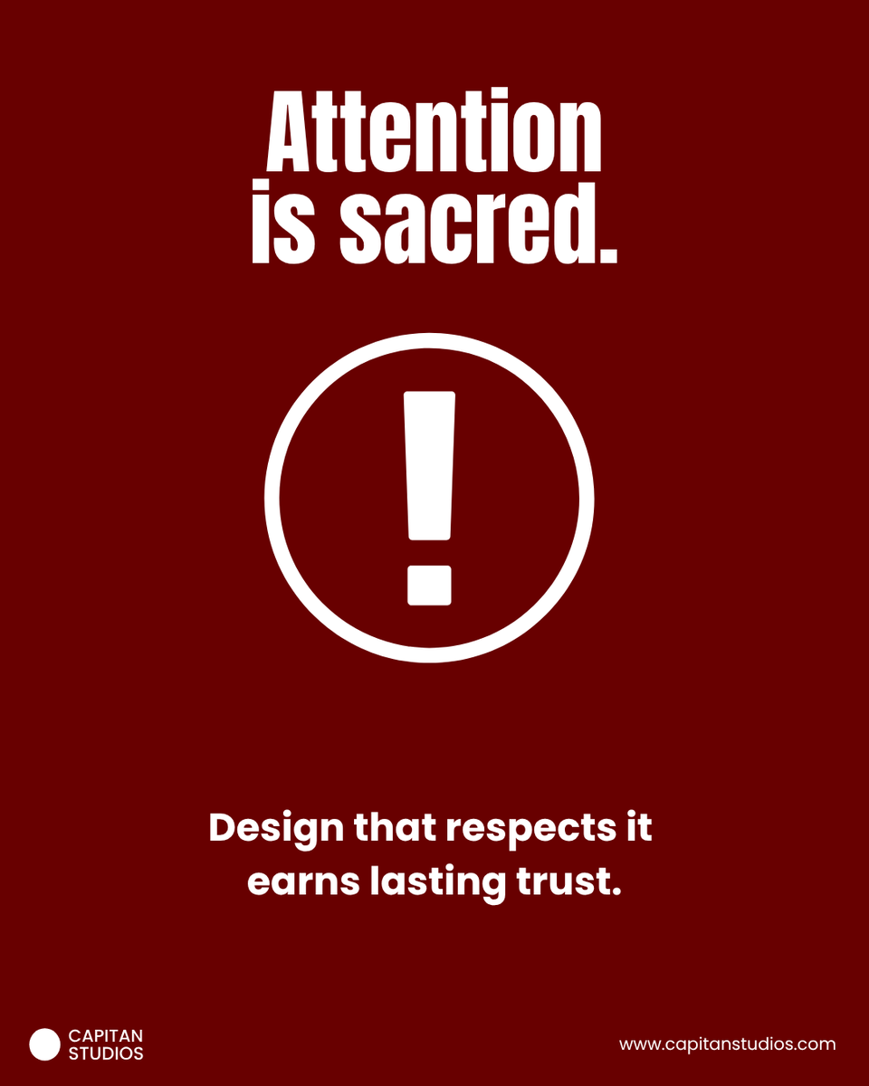 CapitanStudios's tweet photo. Focus is rare. Noise is default.
Good design chooses when to speak—and when to stay silent.
In the age of endless alerts, what if your brand simply listened?

#CapitanStudios #DesignWithIntent #CalmUX #DigitalWellbeing #FocusIsLuxury #MindfulDesign #LessButBetter #AttentionDesign https://t.co/07Z13XceZ5