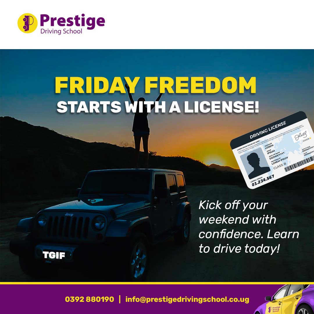 Prestige Driving School (@drivingprestige) on Twitter photo Kick off your #weekend with the ultimate confidence booster β your driving license. Whether youβre aiming for convenience, independence, or new adventures, weβre here to make it happen.
Enrol today!
π 0392880190
π§ info@prestigedrivingschool.co.ug
π prestigedrivingschool.co.ug Kick off your #weekend with the ultimate confidence booster β your driving license. Whether youβre aiming for convenience, independence, or new adventures, weβre here to make it happen.
Enrol today!
π 0392880190
π§ info@prestigedrivingschool.co.ug
π prestigedrivingschool.co.ug