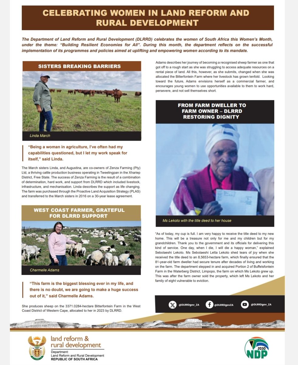 In this today, newspapers: Mail and Gurdian, page 7, Sowetan, page 4 and Isolezwe page 11, the Department honours women as they continue to fight for equality, freedom, and a seat at the table. During this month we acknowledge the progress that has been made toward gender