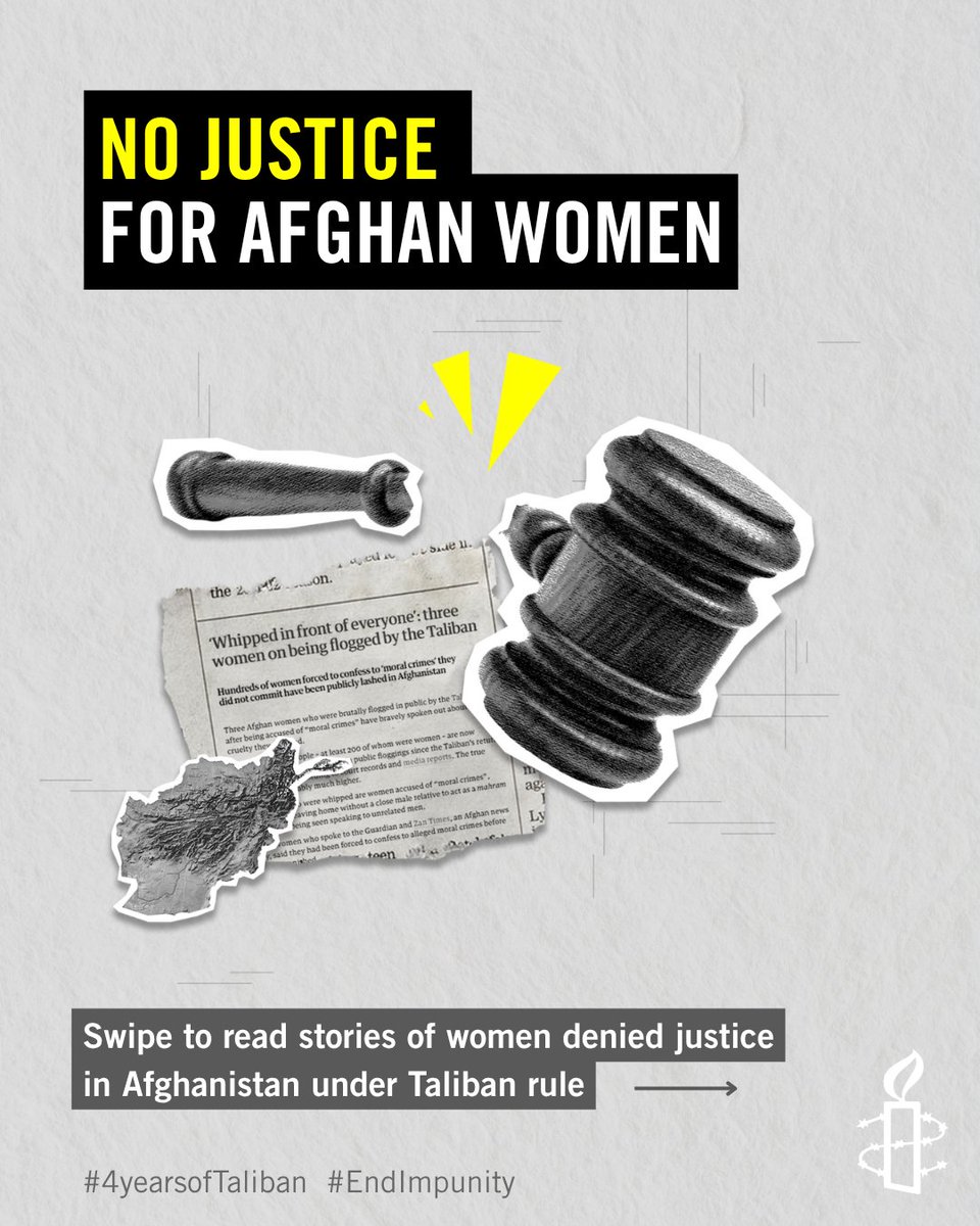 Today marks four years since the Taliban returned to power in Afghanistan.

@Amnesty has documented how Afghanistan’s legal framework has been entirely dismantled and replaced with a religiously grounded system shaped by the Taliban’s strict interpretation of Islamic Sharia law.