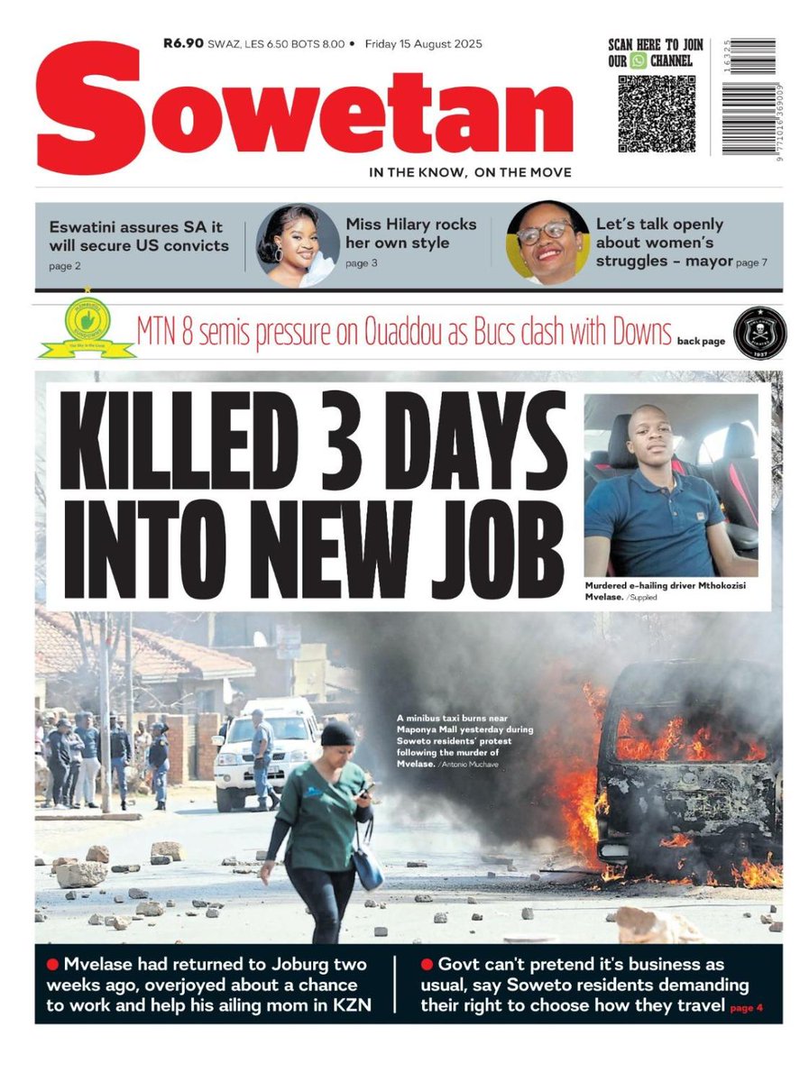 If the taxi industry thinks they will win in a war with the residents of Soweto. They are about to learn a hard lesson. Probably the only industry in SA that relentlessly bullies and intimidates its own customers to use its products. Rest in Peace Mthokozisi.