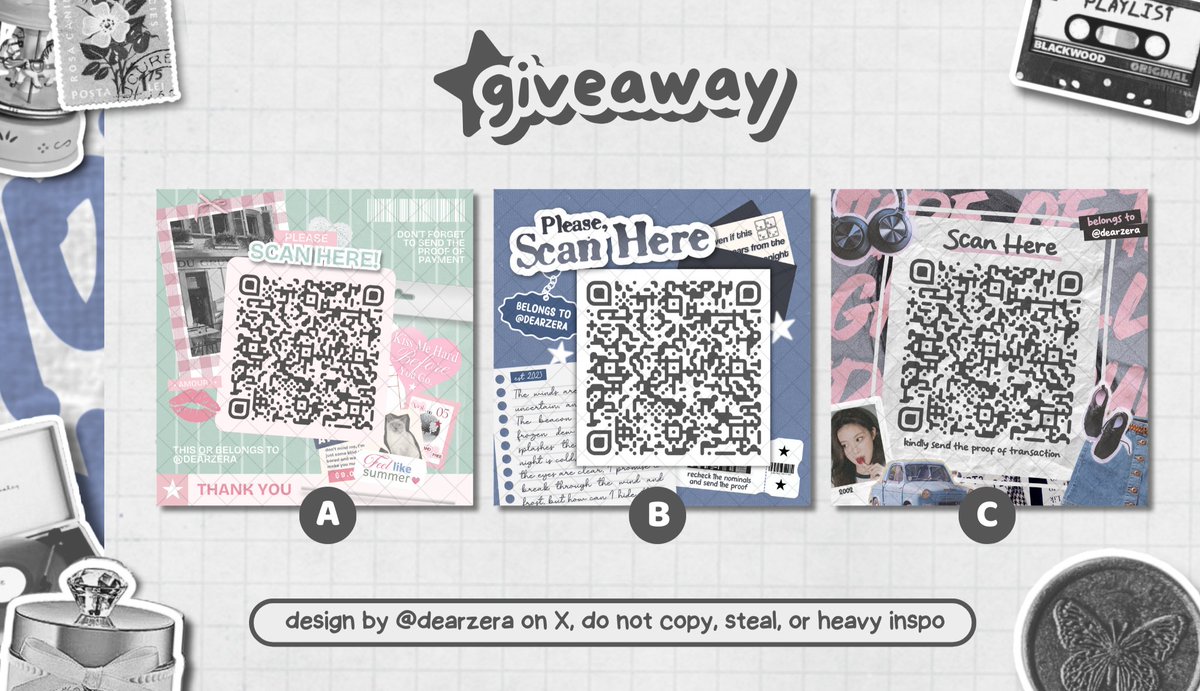 ⋆.˚🍀 — + help repost, please?

haiiyy, dalam rangka JUMAT BERKAH ada kakak anon baik yang mau giveaway FREE qr deco qris untuk 3 orang pemenang ─ .✦

🌀 rules ::
- RT tweet ini
- reply doa baik untuk kakak anon + mau katalog yang mana (A/B/C)

aku undi besok ya!
[ #zonauang ]