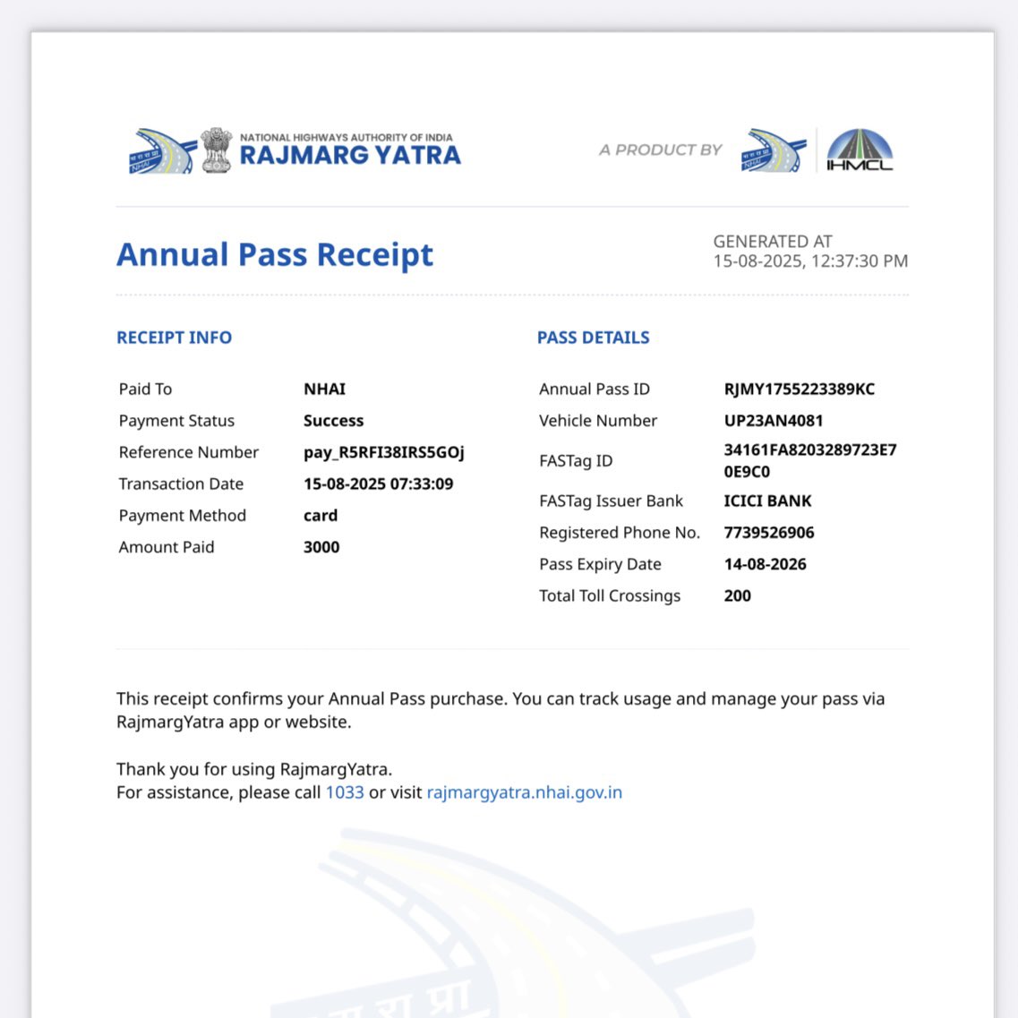 cbkumar22's tweet photo. @nitin_gadkari @OfficeOfNG @NHAI_Official @PMOIndia @MORTHIndia
Annual FASTag pass recharged ✅ but still not working at tolls ❌. Paid but getting stopped every time! And I have to pay with my FASTag regular balance.
Recharge date: 15/08/2025, Please fix ASAP. #FASTagAnnualPass https://t.co/0sf3xOKV67