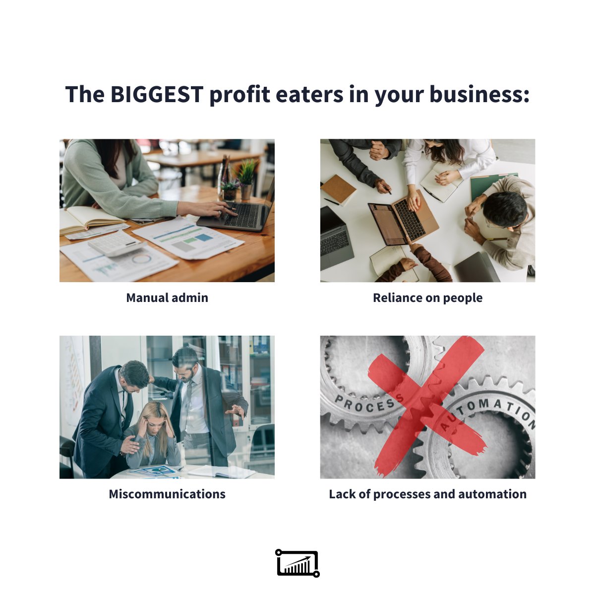 EliteSoftwareA's tweet photo. Manual admin, reliance on people, and miscommunications are some of the BIGGEST profit eaters in your business. 

Eliminating these through automation and streamlined processes unlocks SIGNIFICANT profit potential and operational efficiency.

Stop sacrificing growth to avoidable errors—take control of your business’s future today.