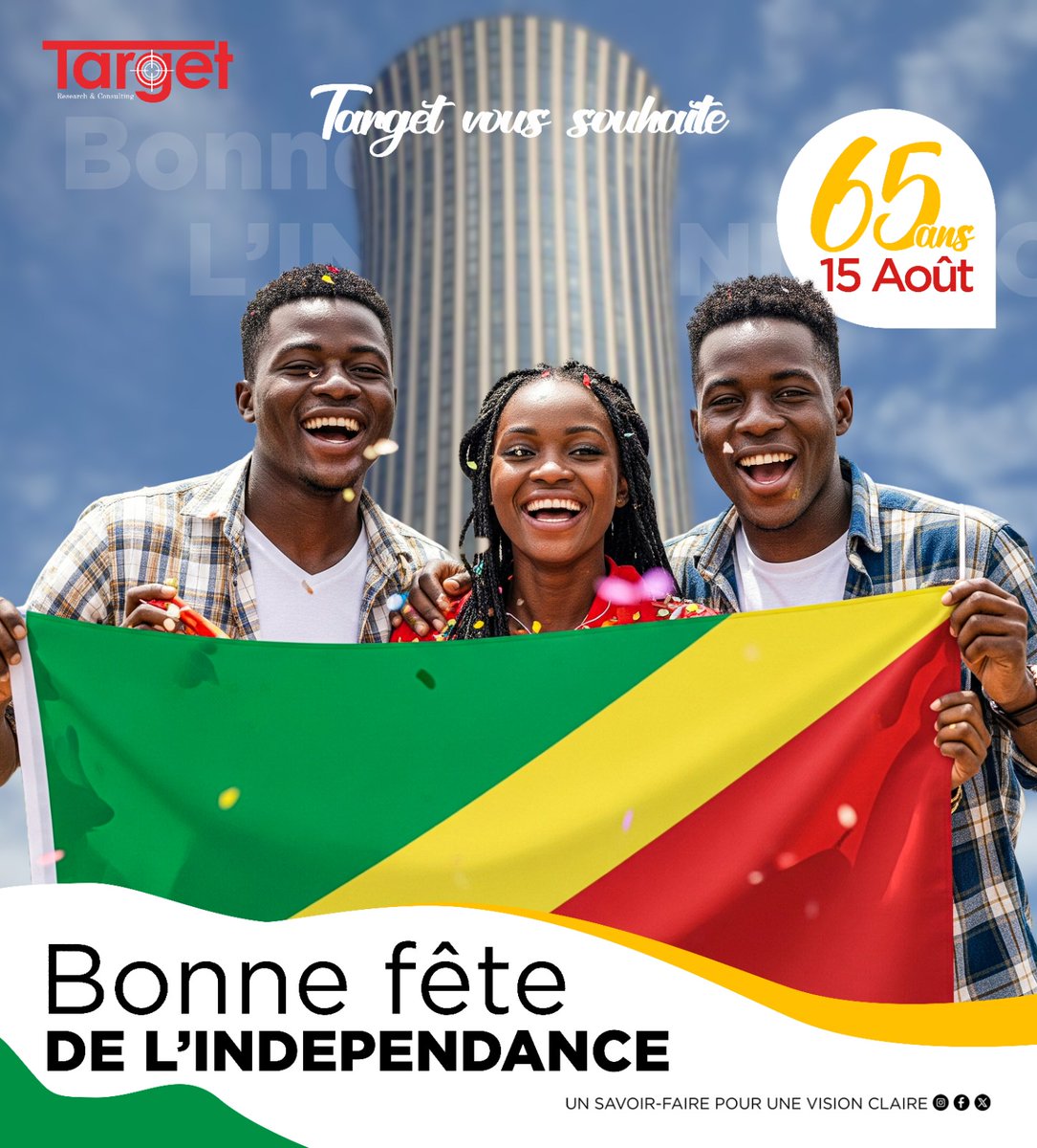 Target_SARL's tweet photo. Vive l'indépendance!!!!🎉🎊🇨🇬

Ensemble, sauvegardons notre #liberté dans l’#unité, le #travail et le #progrès.

#IndependenceDay #Brazzaville #pointenoirecongo #Niari #Ouesso #bouenza #sangha #pool #plateaux #Likouala #LÉKOUMOU #Kouilou #cuvetteouest #Cuvette https://t.co/uF8iGbf2H1